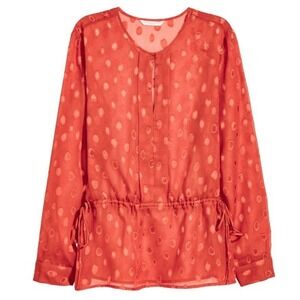H&M Sheer‎ Pattern Chiffon Long Sleeve Red Rust Blouse sz 6